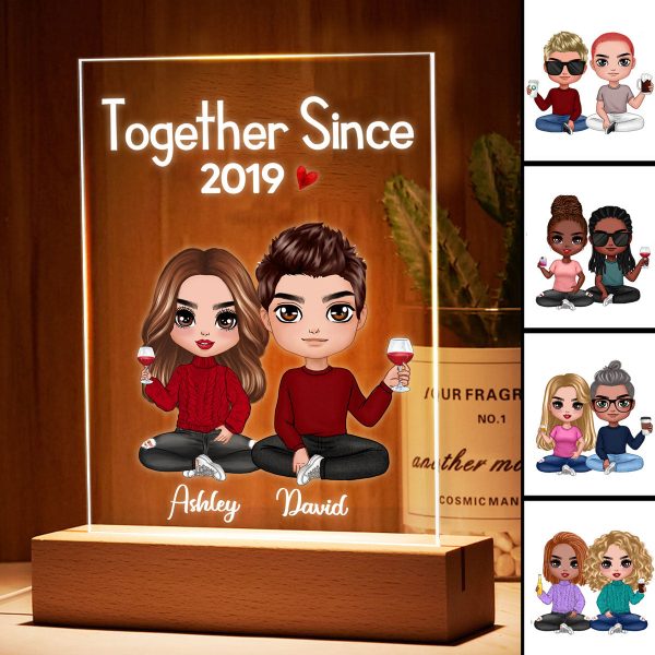 Couple Sitting Personalized Rectangle Acrylic LED Night Light, Anniversary Gift For Him Gift For Her