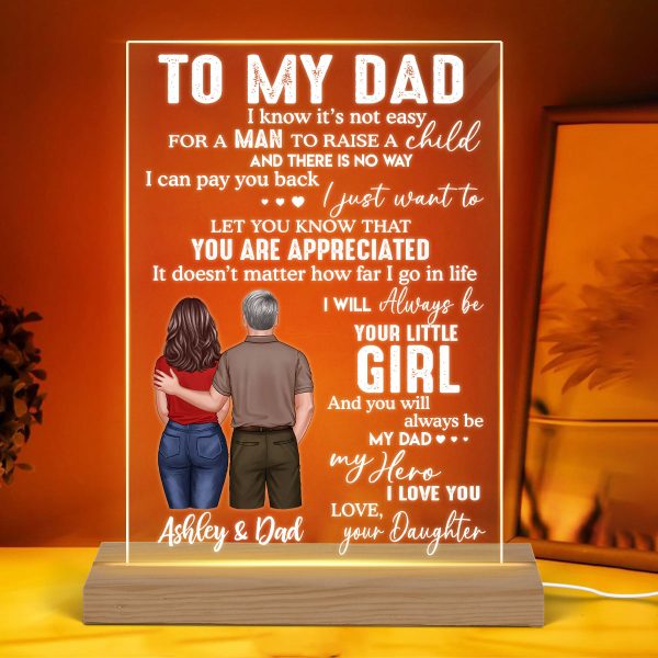 To My Dad From Daughter Son Back View Dad And Daughter Son Standing Personalized Rectangle Acrylic Plaque LED Night Light