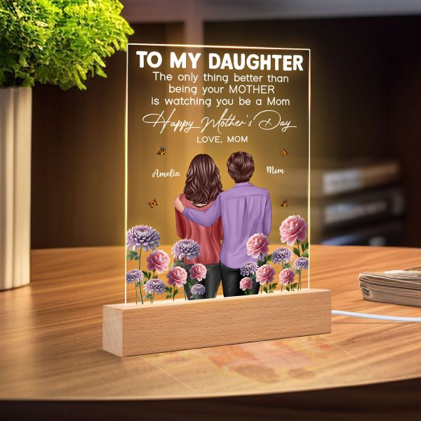 To My Daughter From Mom Happy Mother’s Day Birth Flower Personalized Acrylic Plaque With LED Night Light, Mother’s Day Gift For Daughter