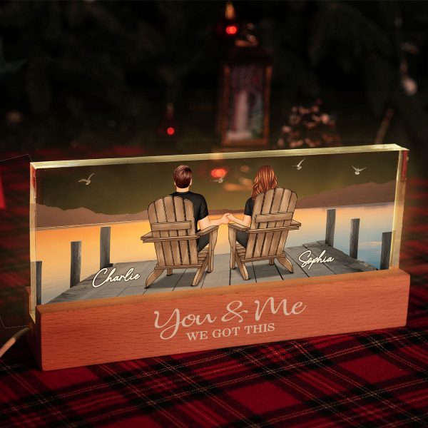 Couple Sitting On The Bridge, Lake Dock Personalized Acrylic Block LED Night Light, Heartfelt 2025 Gift For Couple, For Her, Girlfriend, Wife