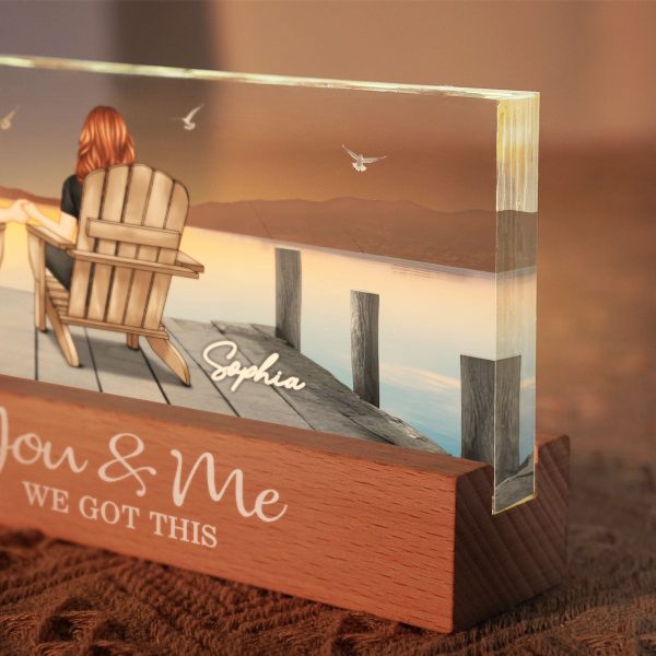 Couple Sitting On The Bridge, Lake Dock Personalized Acrylic Block LED Night Light, Heartfelt 2025 Gift For Couple, For Her, Girlfriend, Wife