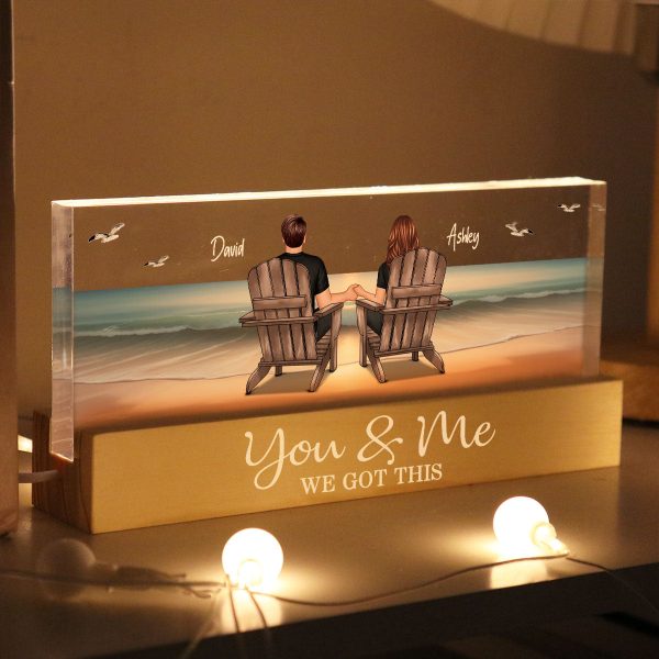 Eternal Sunset Beach Couple Personalized Acrylic LED Night Light, Heartfelt 2025 Gift, Anniversary Gift For Girlfriend, For Wife