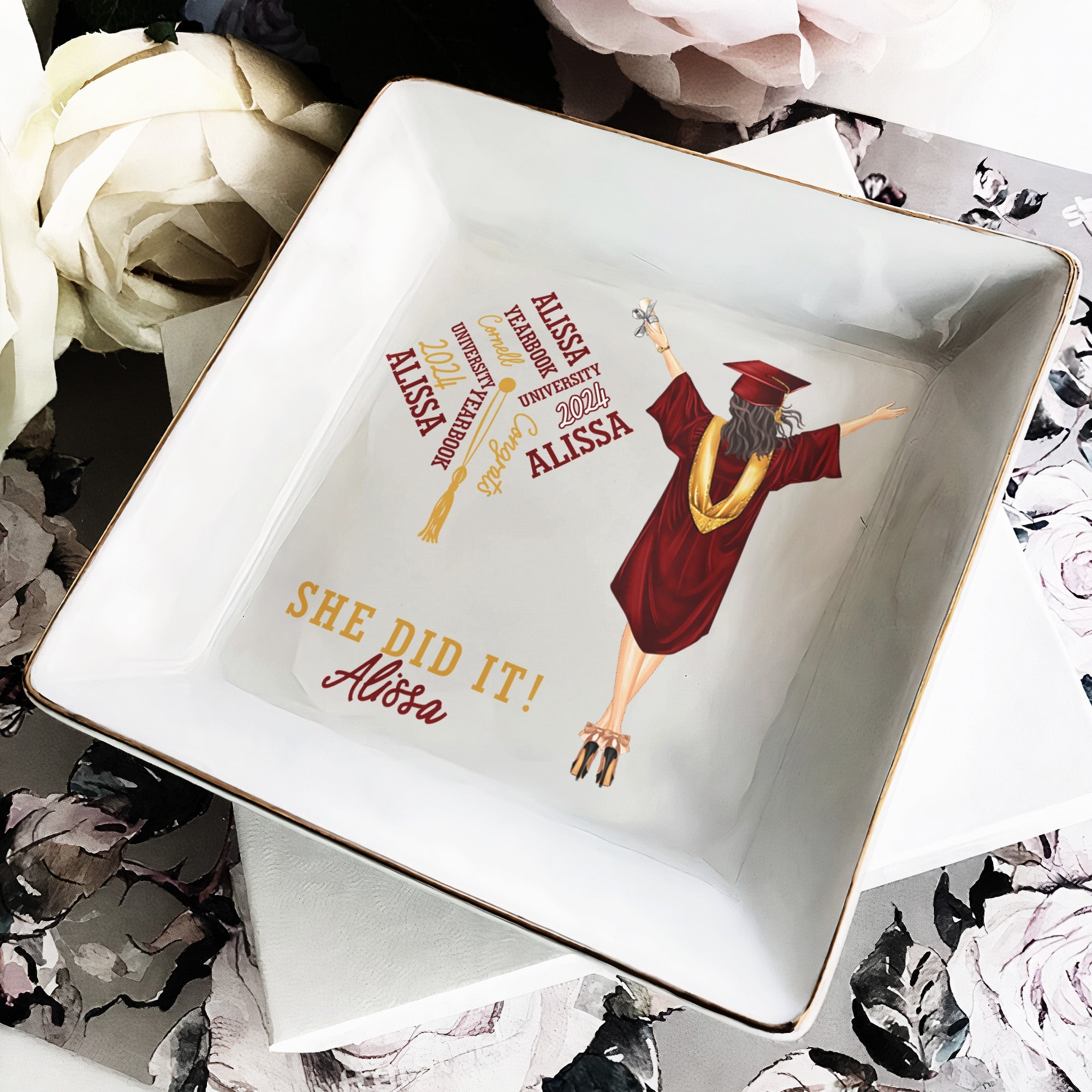 Graduation Gift She Did It – Personalized Jewelry Dish