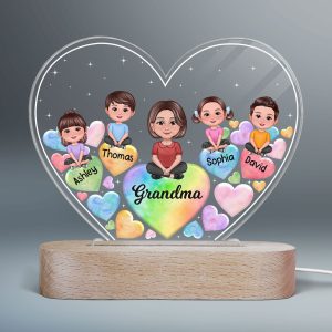 Pretty Doll Grandma Grandkids Hearts In Heart Personalized Heart Acrylic LED Night Light