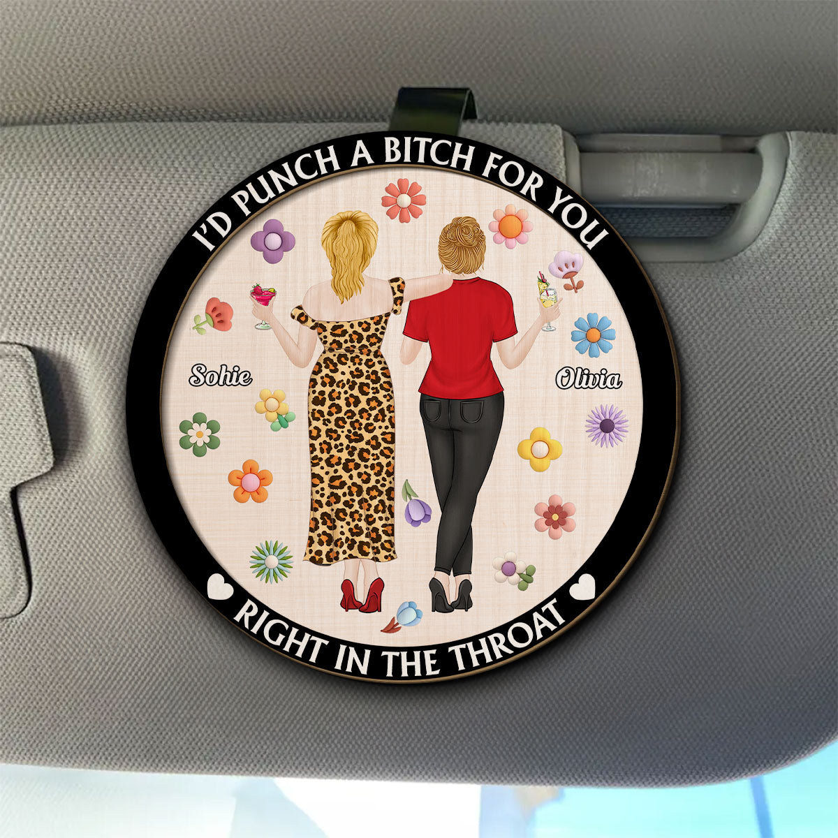 Right In The Throat Besties – Personalized Custom Car Visor Clip