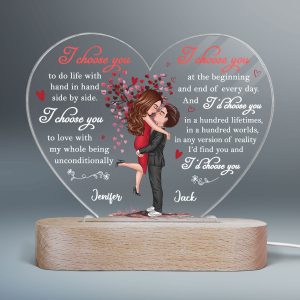 I Choose You Doll Couple Fingerprint Personalized Heart Plaque LED Night Light