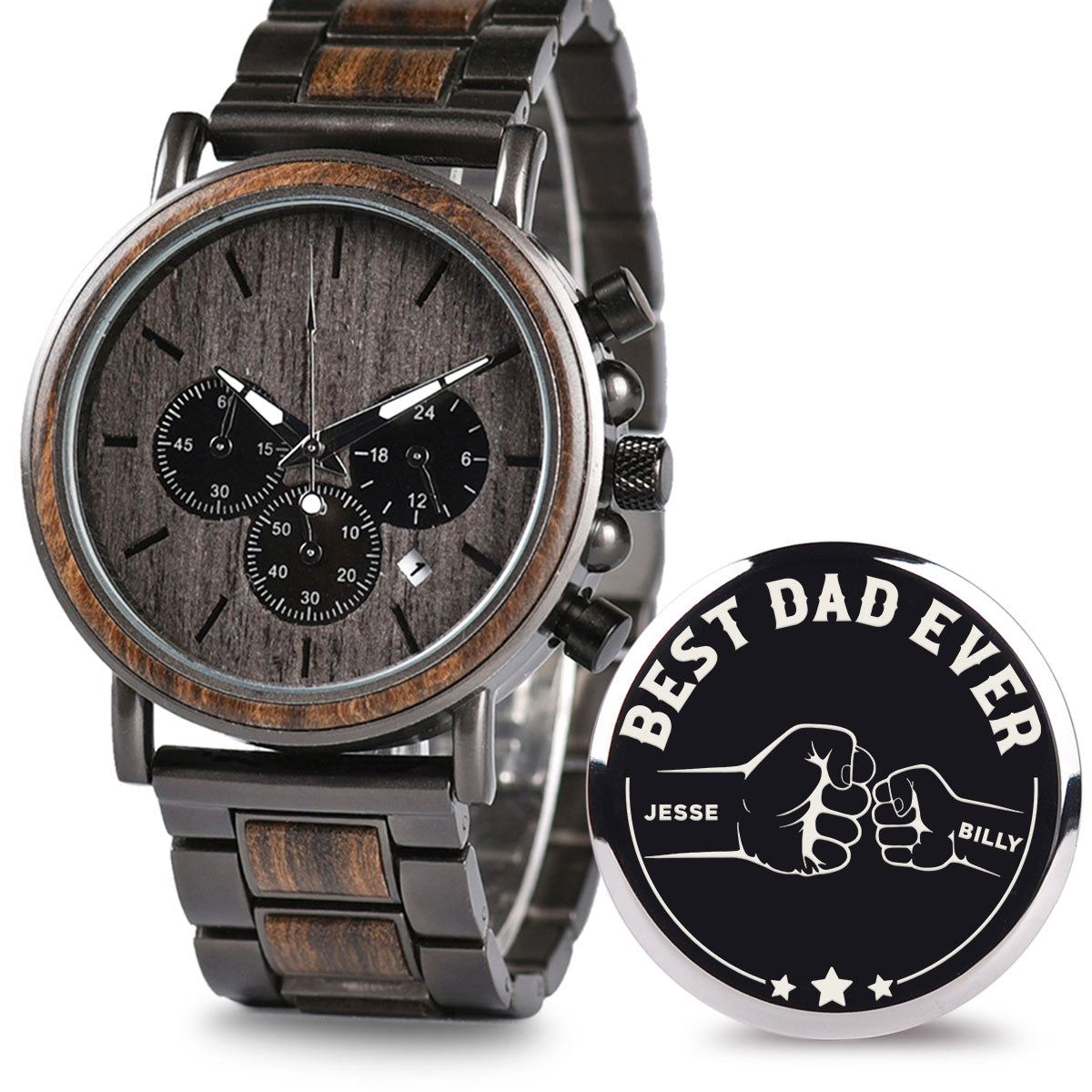 The Best Dad Ever – Personalized Engraved Wooden Watches GQ026