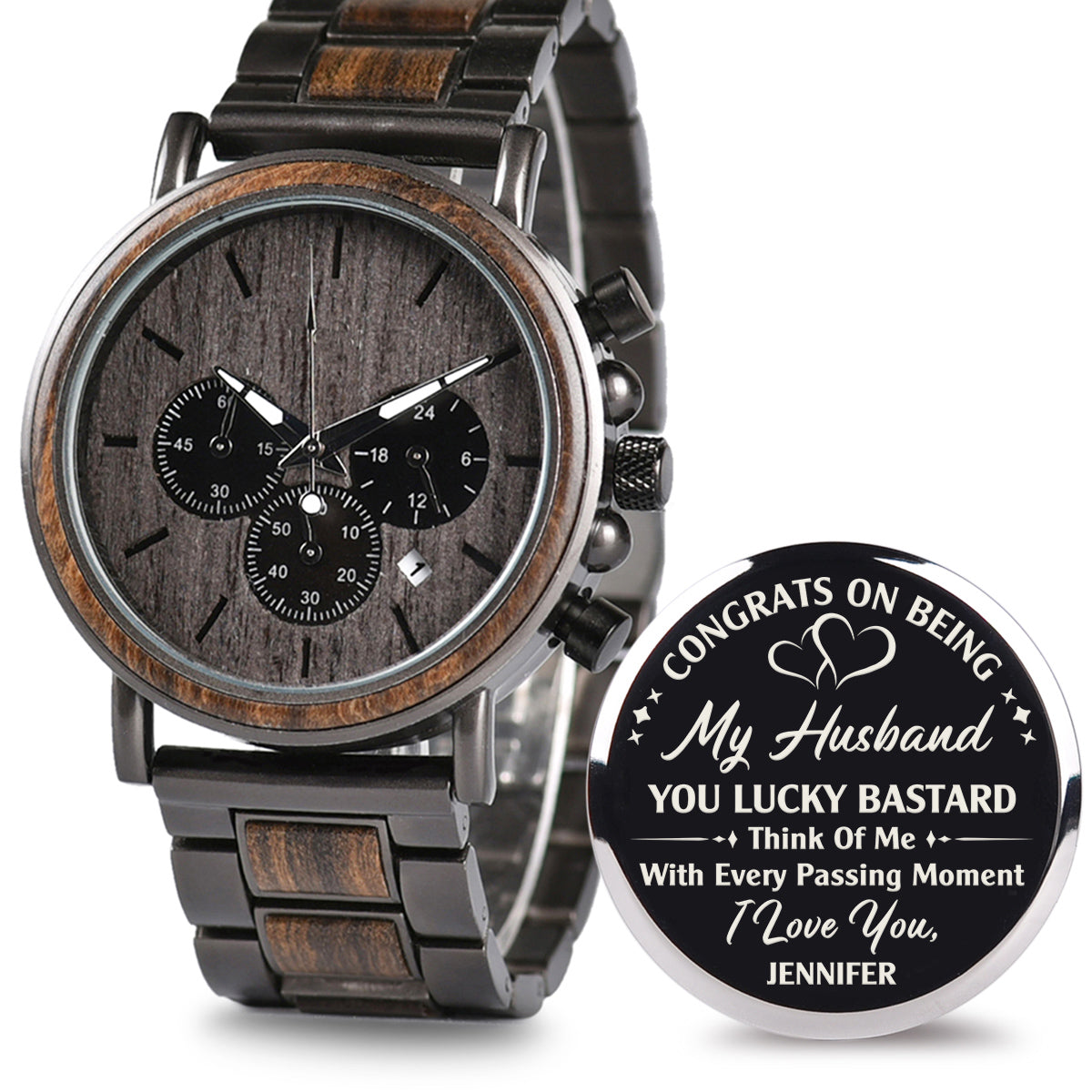 Think Of Me With Every Passing Moment – Personalized Engraved Wooden Watches GQ026