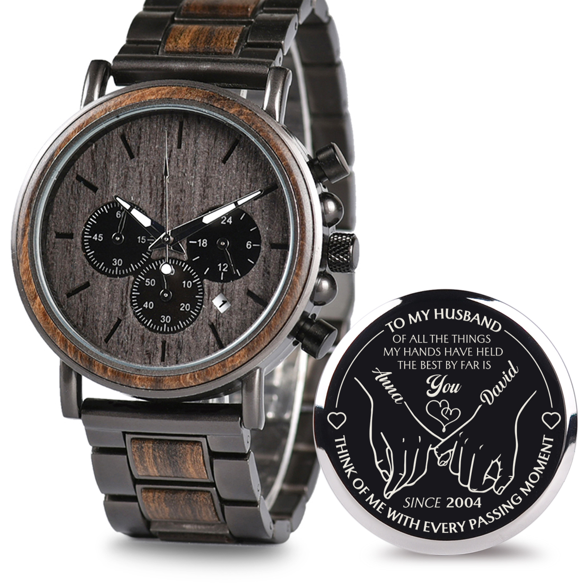 To My Husband Holding Hands – Personalized Engraved Wooden Watches GQ026