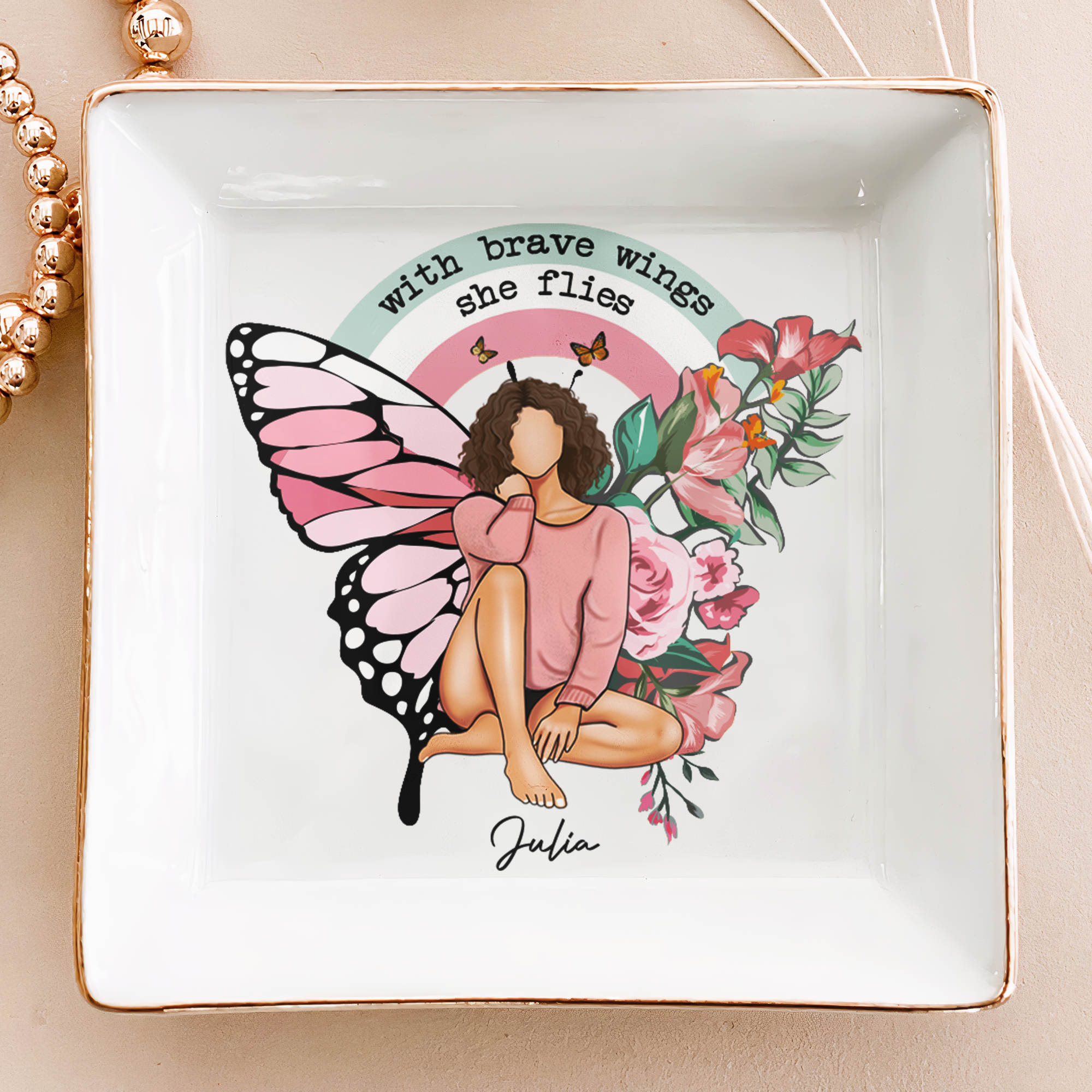 With Brave Wings She Flies – Personalized Jewelry Dish